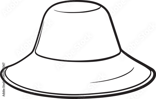 Hand Drawn Woman Hat Black and White Illustration in Minimal Line Art Style Design