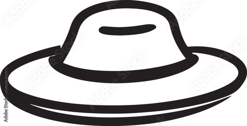 Hand Drawn Woman Hat Black and White Illustration in Minimal Line Art Style Design