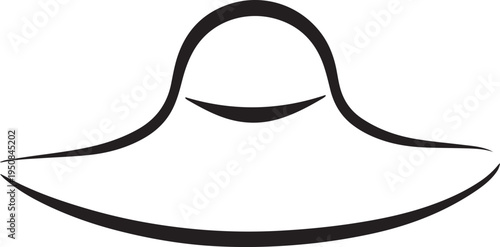 Hand Drawn Woman Hat Black and White Illustration in Minimal Line Art Style Design