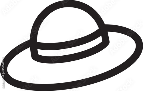 Hand Drawn Woman Hat Black and White Illustration in Minimal Line Art Style Design