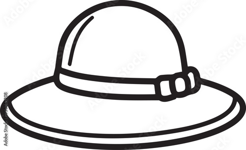 Hand Drawn Woman Hat Black and White Illustration in Minimal Line Art Style Design