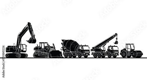 Set of 5 construction vehicles icons vector