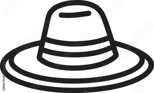 Hand Drawn Woman Hat Black and White Illustration in Minimal Line Art Style Design