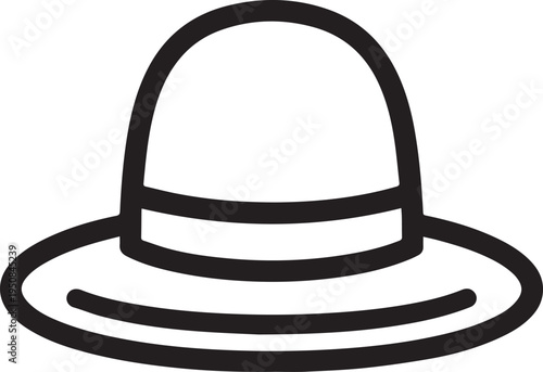 Hand Drawn Woman Hat Black and White Illustration in Minimal Line Art Style Design