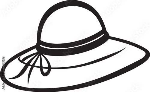 Hand Drawn Woman Hat Black and White Illustration in Minimal Line Art Style Design