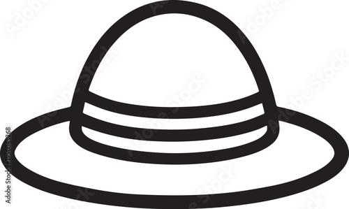 Hand Drawn Woman Hat Black and White Illustration in Minimal Line Art Style Design