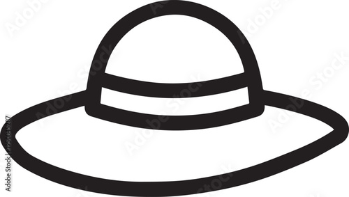 Hand Drawn Woman Hat Black and White Illustration in Minimal Line Art Style Design