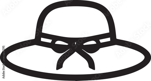 Hand Drawn Woman Hat Black and White Illustration in Minimal Line Art Style Design