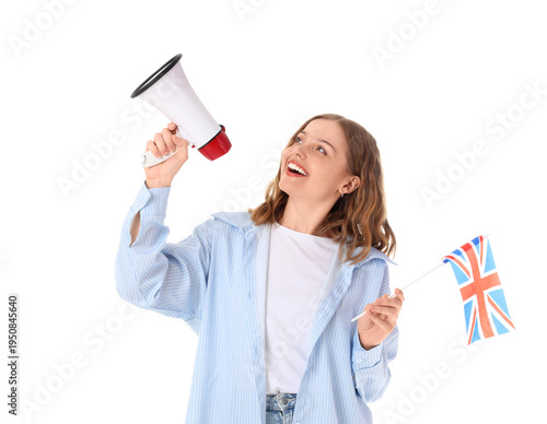Young woman with UK flag an...