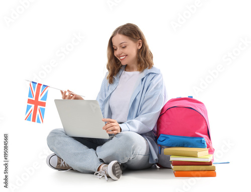 Female student with UK flag...