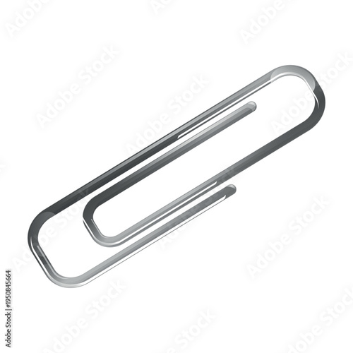 Single shiny silver metal paperclip isolated on white background for office supply organization stationery document uses