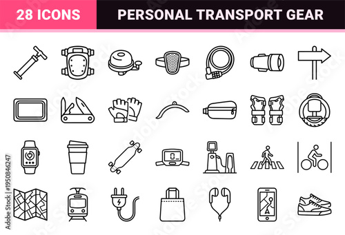 Urban micro mobility and personal transport neo line art symbols for active outdoor lifestyles.