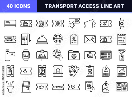 Professional Travel Ticketing and Boarding Pass Symbols featuring Minimalist Neo-Line Art Aesthetics for Airline and Transit Interface Design