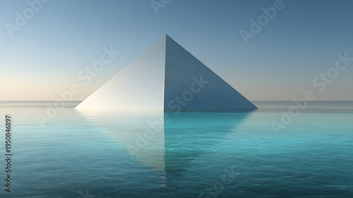 A pyramid is floating on the surface of the water