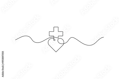 Medical cross one line illustration for eco friendly healthcare and wellness