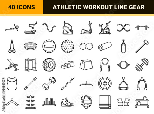 Functional Fitness and Gym Equipment Monoline Symbols for Athletic Training High-Clarity Outlines for Digital Health and Wellness Interfaces