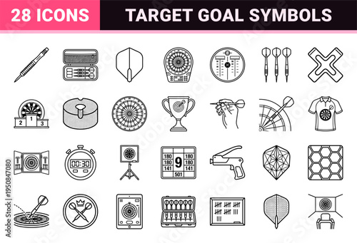 Professional Competitive Darts and Precision Target Symbols in Sleek Minimalist Neo-Line Art Style for Sports Branding and Game Interfaces
