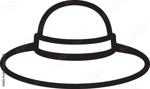 Hand Drawn Woman Hat Black and White Illustration in Minimal Line Art Style Design