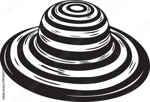 Hand Drawn Woman Hat Black and White Illustration in Minimal Line Art Style Design