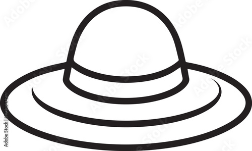 Hand Drawn Woman Hat Black and White Illustration in Minimal Line Art Style Design