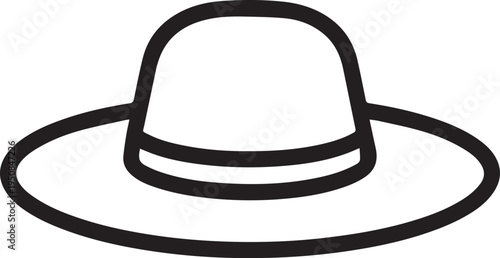 Hand Drawn Woman Hat Black and White Illustration in Minimal Line Art Style Design