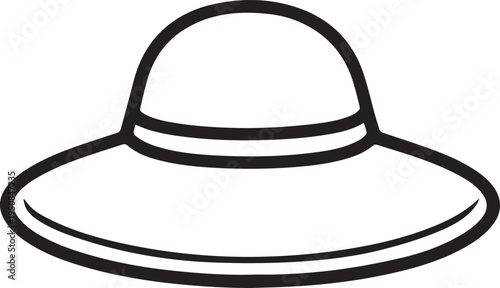 Hand Drawn Woman Hat Black and White Illustration in Minimal Line Art Style Design