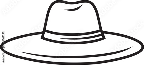 Hand Drawn Woman Hat Black and White Illustration in Minimal Line Art Style Design