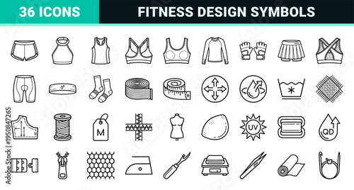 Technical Monoline Athleisure Apparel Construction Symbols for Fashion Design and Garment Manufacturing Specifications