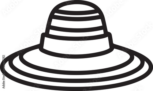 Hand Drawn Woman Hat Black and White Illustration in Minimal Line Art Style Design