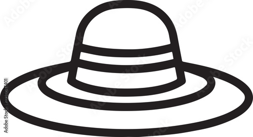 Hand Drawn Woman Hat Black and White Illustration in Minimal Line Art Style Design