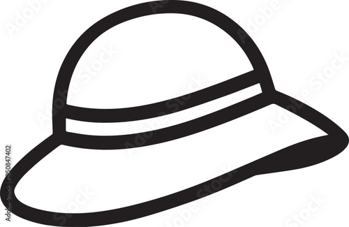 Hand Drawn Woman Hat Black and White Illustration in Minimal Line Art Style Design