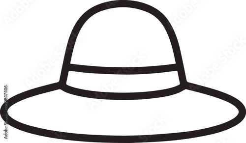 Hand Drawn Woman Hat Black and White Illustration in Minimal Line Art Style Design