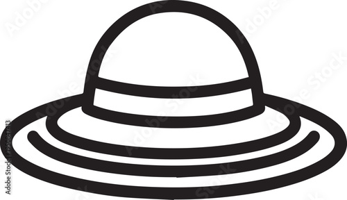 Hand Drawn Woman Hat Black and White Illustration in Minimal Line Art Style Design