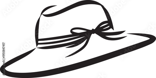 Hand Drawn Woman Hat Black and White Illustration in Minimal Line Art Style Design