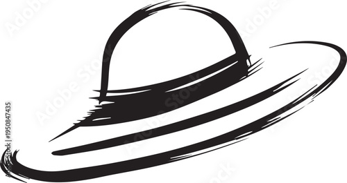 Hand Drawn Woman Hat Black and White Illustration in Minimal Line Art Style Design