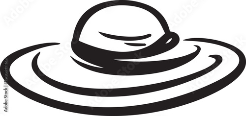 Hand Drawn Woman Hat Black and White Illustration in Minimal Line Art Style Design