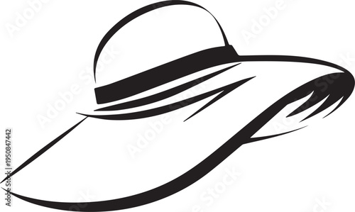 Hand Drawn Woman Hat Black and White Illustration in Minimal Line Art Style Design