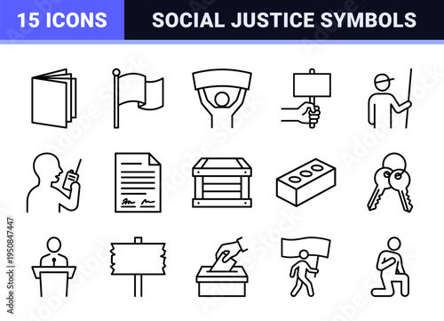 Activism and Social Justice Monoline Symbols for Demonstration and Community Organizing in Minimalist Outline Aesthetic