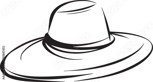 Hand Drawn Woman Hat Black and White Illustration in Minimal Line Art Style Design