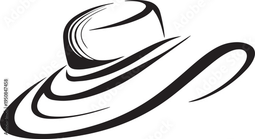 Hand Drawn Woman Hat Black and White Illustration in Minimal Line Art Style Design