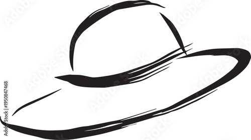Hand Drawn Woman Hat Black and White Illustration in Minimal Line Art Style Design