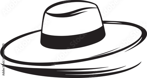 Hand Drawn Woman Hat Black and White Illustration in Minimal Line Art Style Design