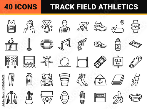 Track Field Athletics Marathon Racing Monoline Outlines. Professional Minimalist Sport Geometry for Competitive Running and Fitness Training.