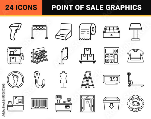 Retail Commerce and Point of Sale Visual Assets for Digital Merchandising featuring Minimalist Monoline Technical Outlines and Clean Geometry.