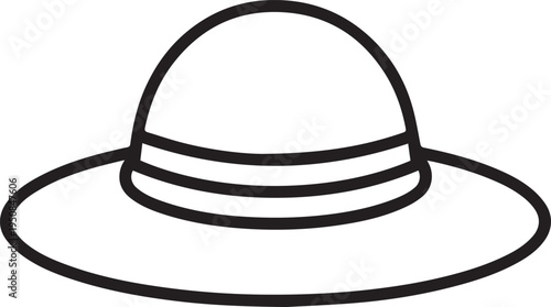 Hand Drawn Woman Hat Black and White Illustration in Minimal Line Art Style Design
