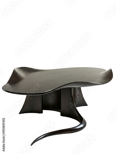 Elegant abstract table design with curved forms and transparent background