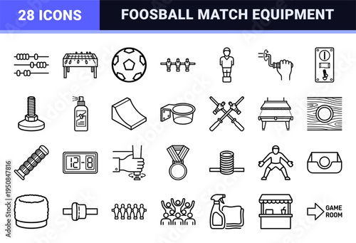Foosball Table Football Recreational Sport Monoline Outlines, Minimalist Game Room Equipment Technical Symbols, Sleek Professional Graphics