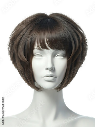 Elegant bob hairstyle on mannequin with transparent background for design