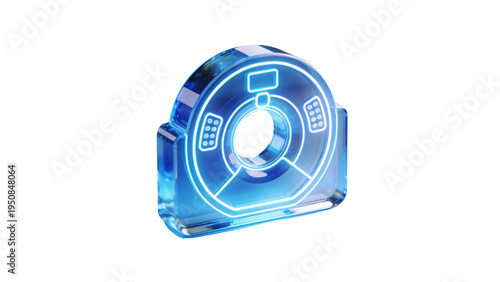 Modern 3D Medical Imaging Diagnostic Equipment Icon in Blue Glass