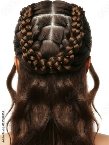 Elegant braided hairstyle with brown wavy hair and delicate details beauty concept
